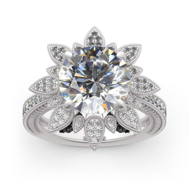 Jeulia Two Tone Round Cut Flower Design Sterling Silver Skull Ring