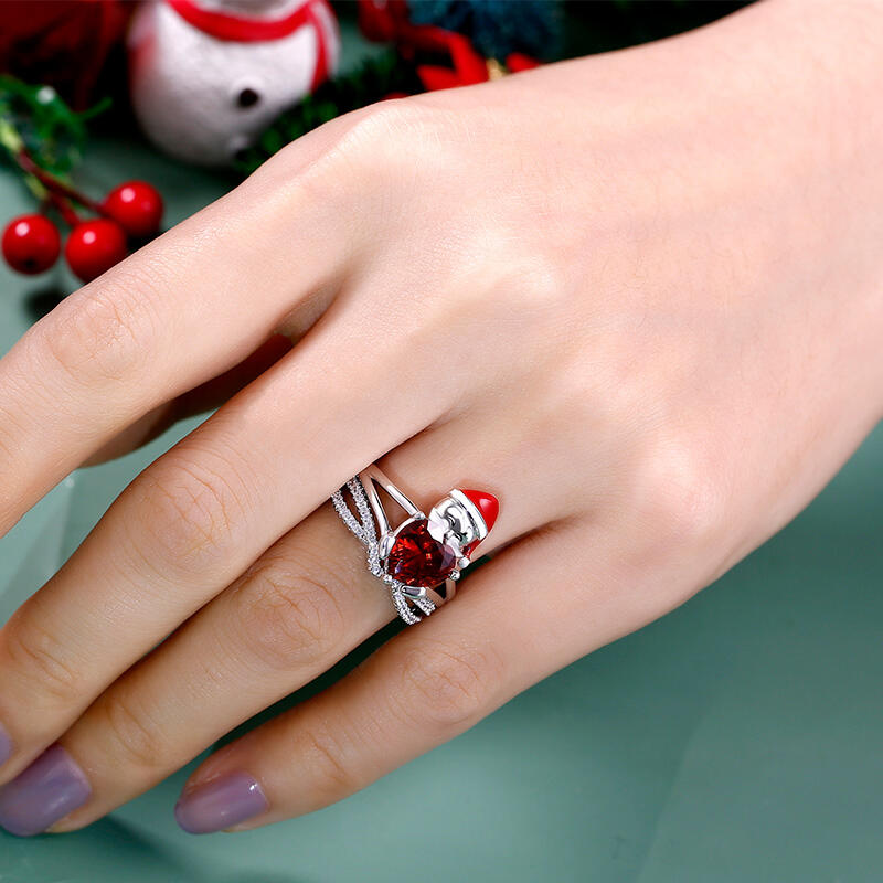 Jeulia "Santa Claus" Heart Cut Sterling Silver Ring Set