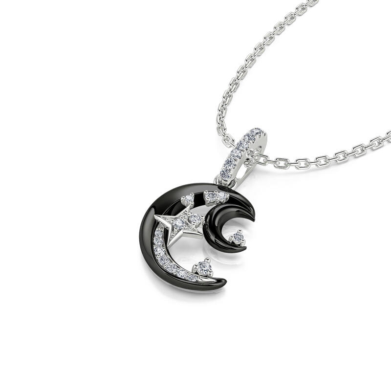 Jeulia "Mysterious Night" Stars & Moon Black Tone Sterling Silver Necklace