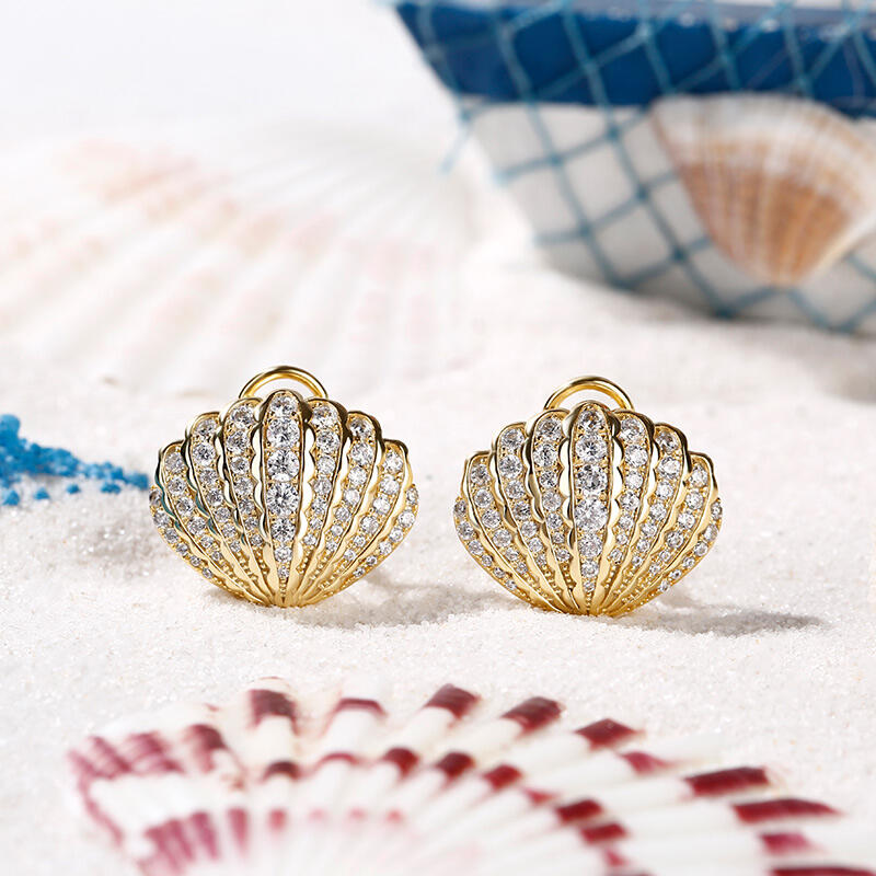 Jeulia Concha De Mar De Cono Oro Aretes De Plata Esterlina