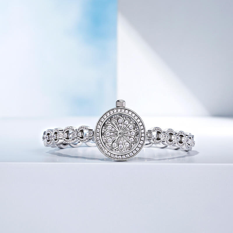 Jeulia "Dazzling Brilliance" Round Case Quartz Watch with Chain Bracelet Strap