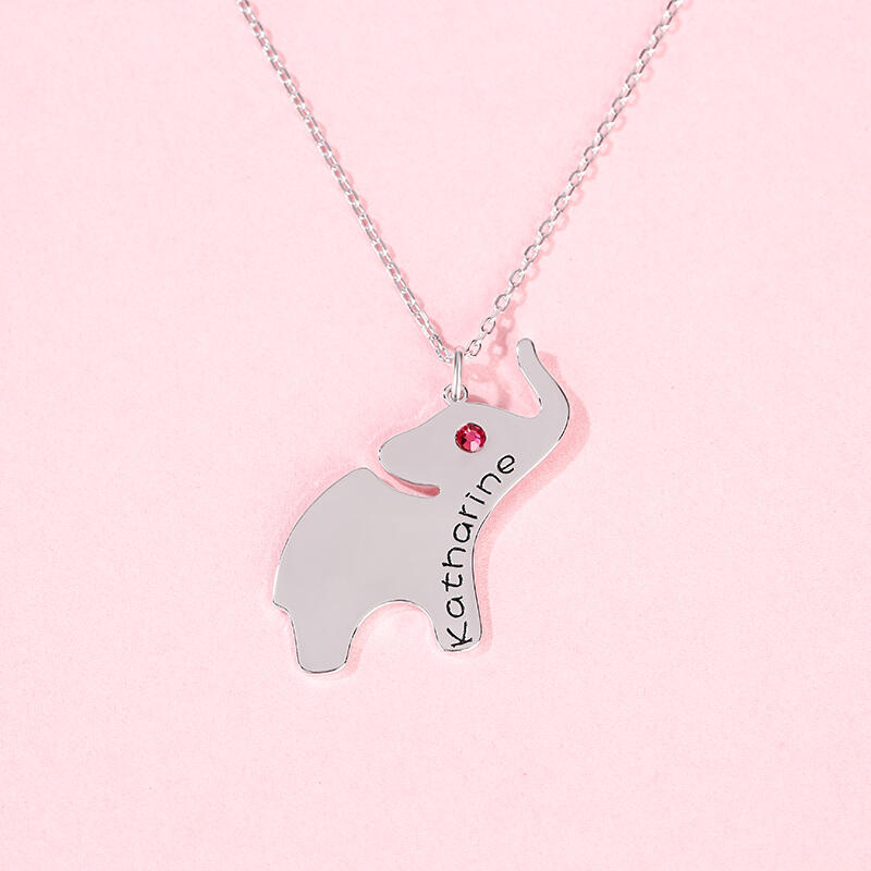 Jeulia Elephant Engraved Necklace with Birthstone Sterling Silver
