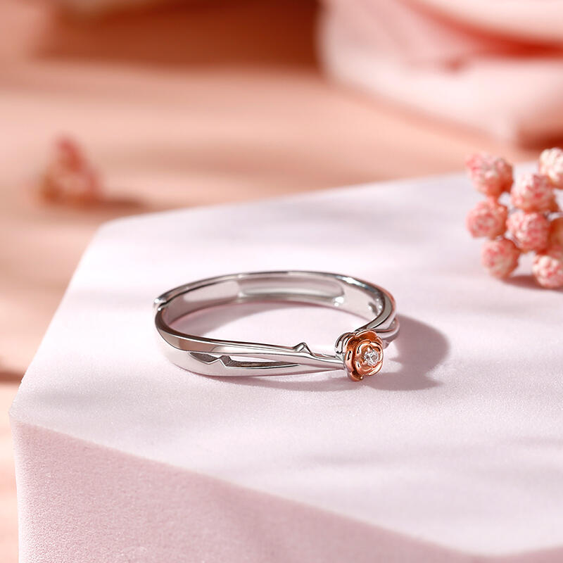 Jeulia Anillo promesa mujer ajustable con piedra en rosa de plata esterlina