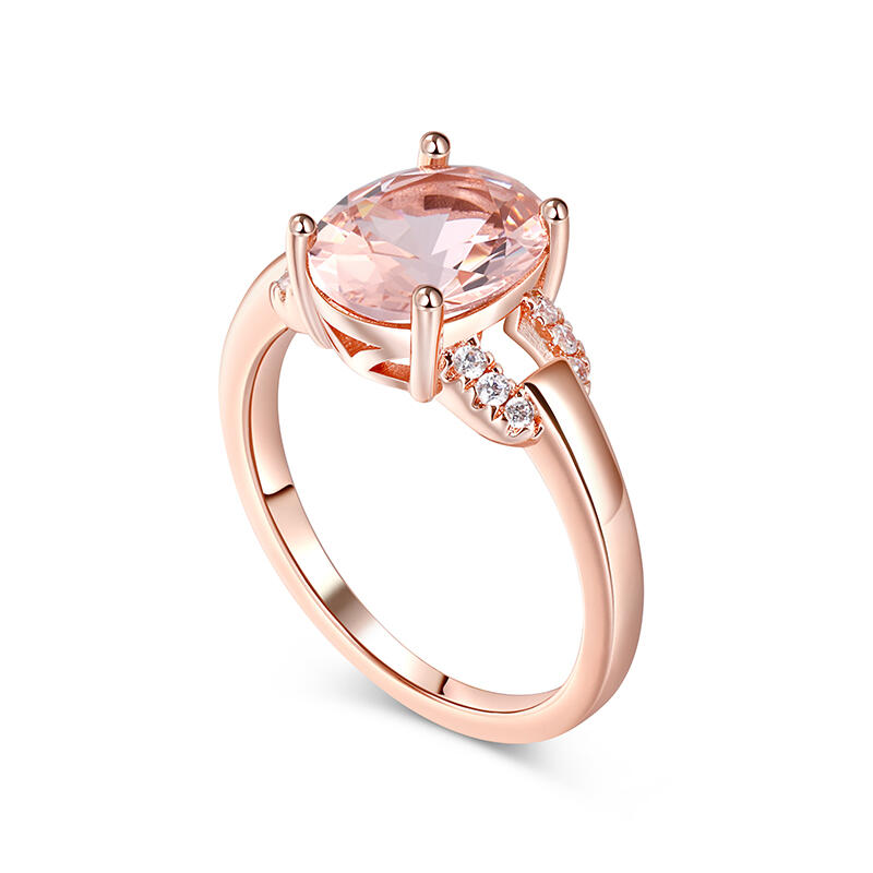 Jeulia Hollow Design Oval Cut Synthetic Morganite Sterling Silver Ring