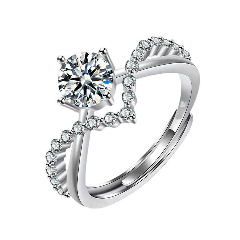 Jeulia Twist Shank Round Cut Sterling Silver Adjustable Women's Ring