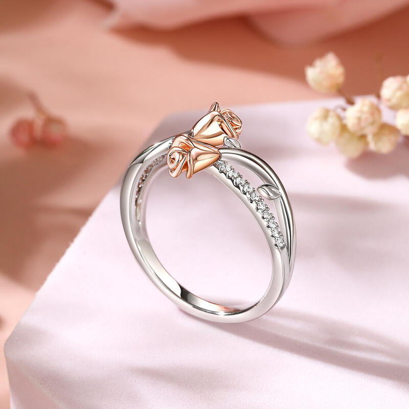 Jeulia "Roses for You" Twist Two Tone Sterling Silver Ring