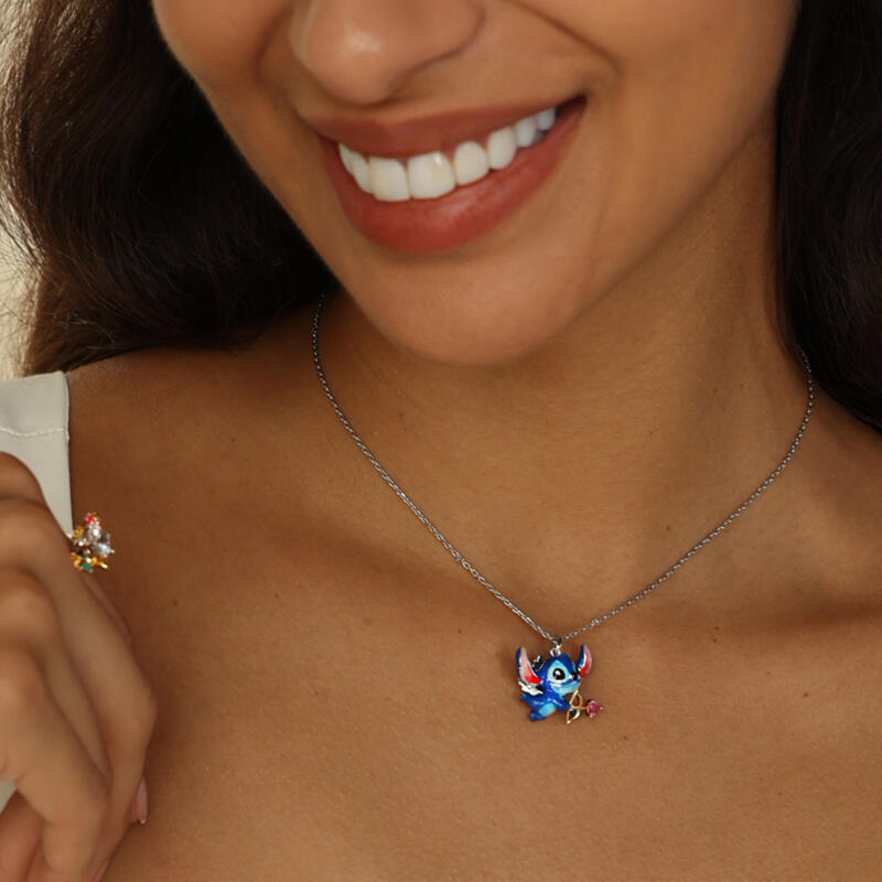 Jeulia Collar Azul de Plata Esterlina con Esmalte de Cupido con Flecha