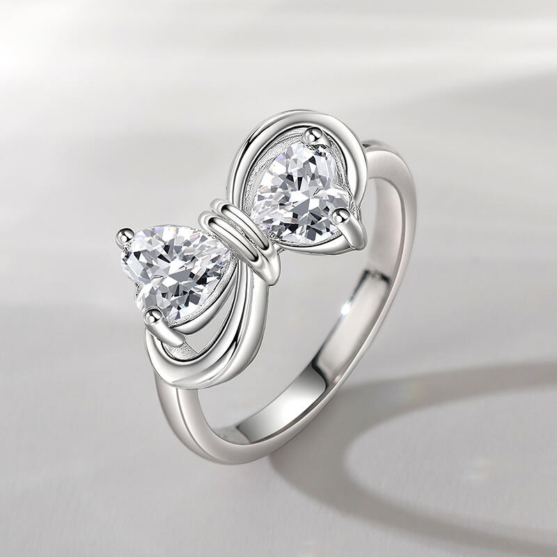 Jeulia Infinity Bow Double Heart Birthstone Ring Sterling Silver