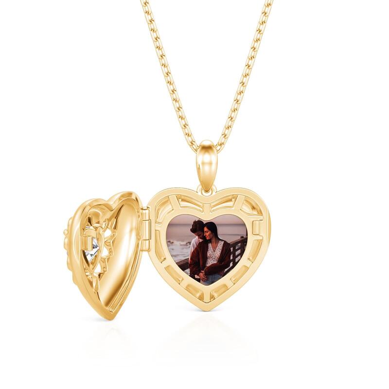 Jeulia Personalized Heart Photo Locket Necklace with Birthstone