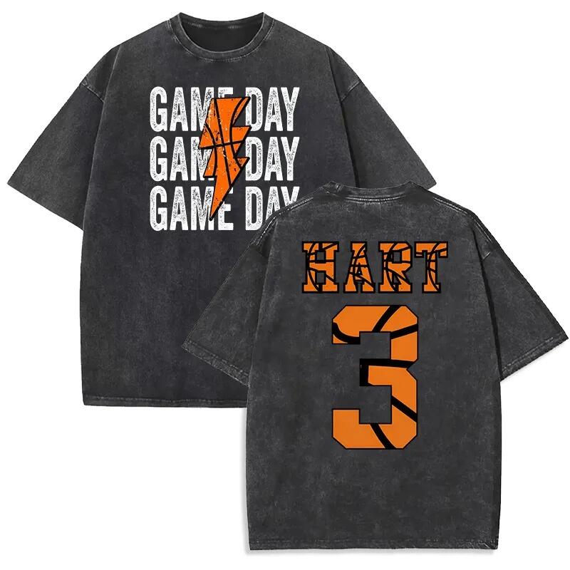 Personalized Washed T-shirt Game Day Custom Basketball Elements Font Design Gift for Sports Lovers