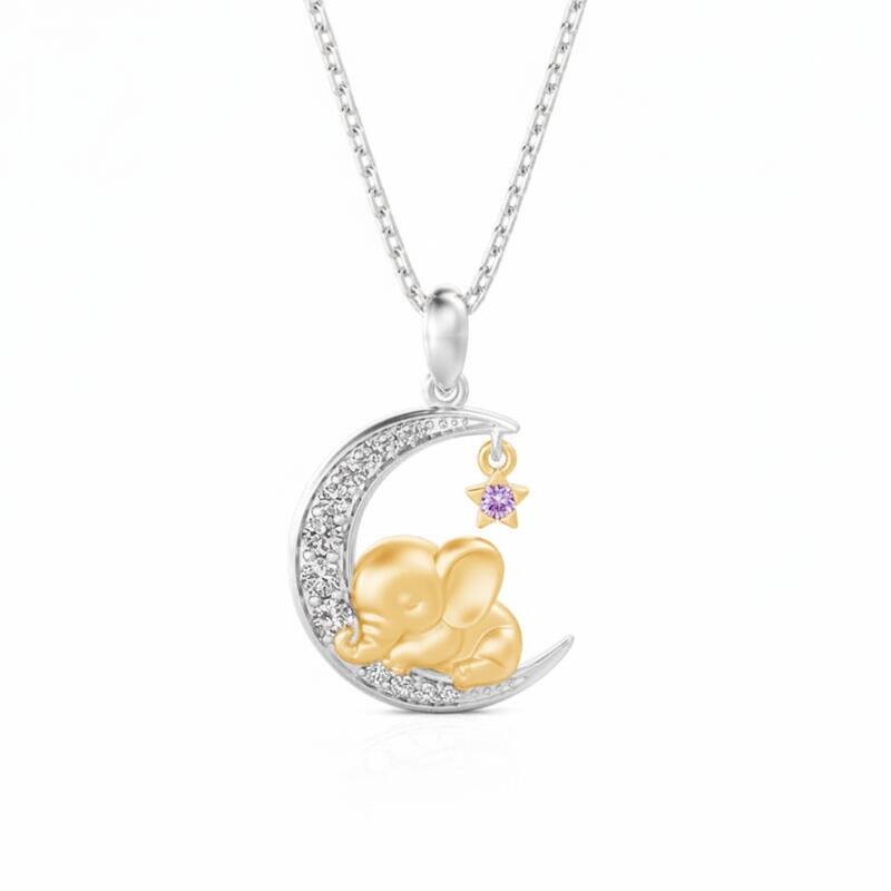 Jeulia Luna Astra Custom Birthstone Elephant Moon and Star Necklace