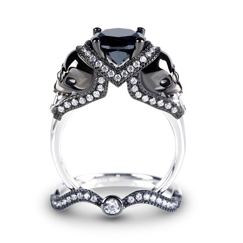 Jeulia Two Tone Round Cut Sterling Silver Skull Ring