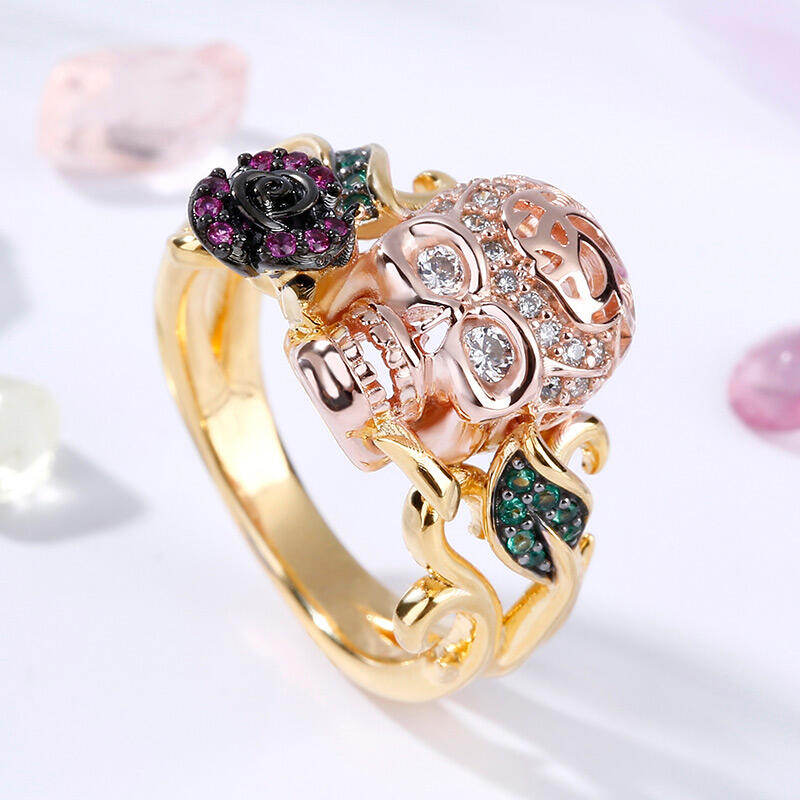 Jeulia Anillo Con Calavera De Plata Esterlina Rosa