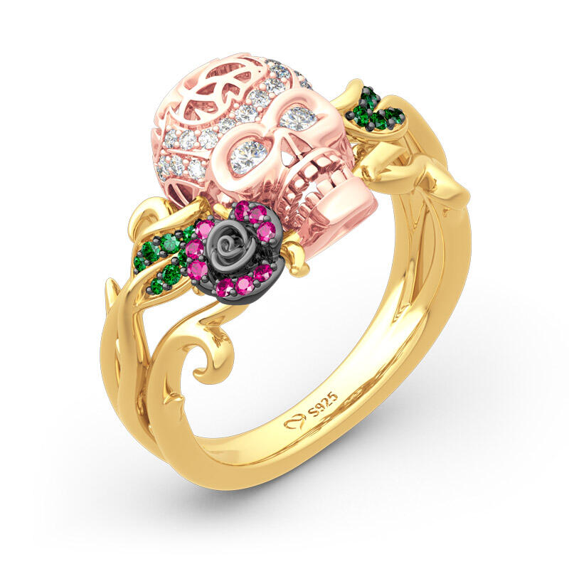 Jeulia Anillo Con Calavera De Plata Esterlina Rosa