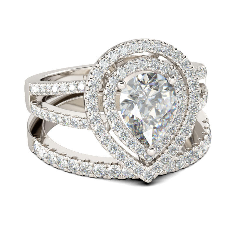 Jeulia Double Halo Pear Cut Sterling Silver Ring Set