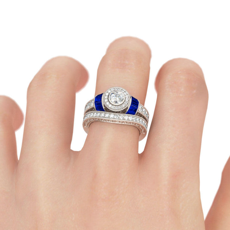 Jeulia Vintage Round Cut Sterling Silver Ring Set