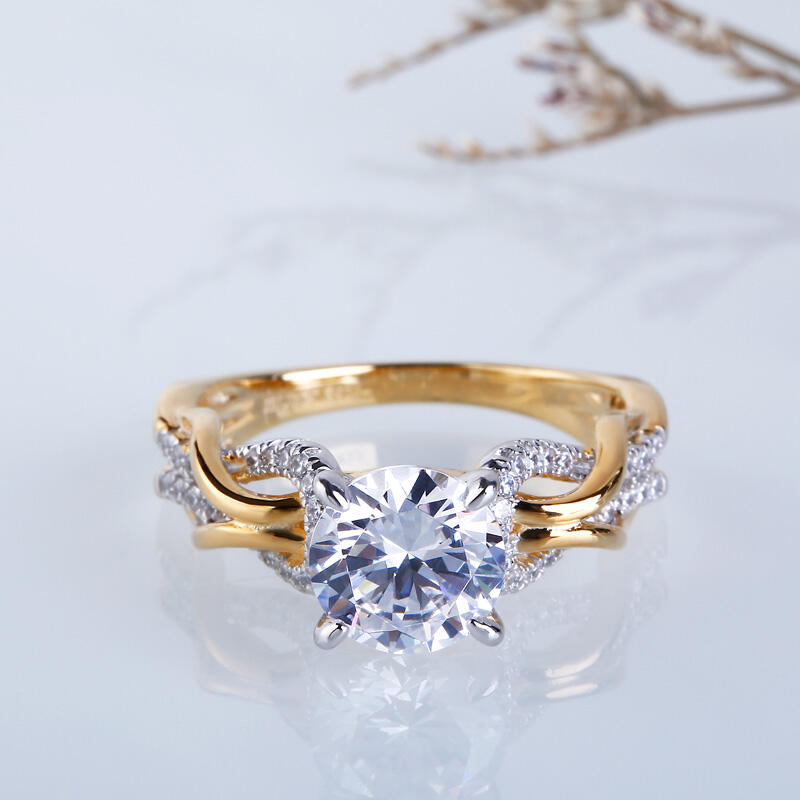 Jeulia Intertwined Two Tone  Round Cut Sterling Silver Ring