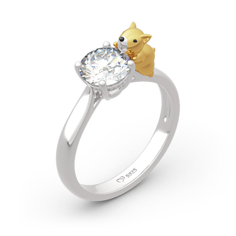 Jeulia Hug Me "Queen's Corgi" Round Cut Sterling Silver Ring