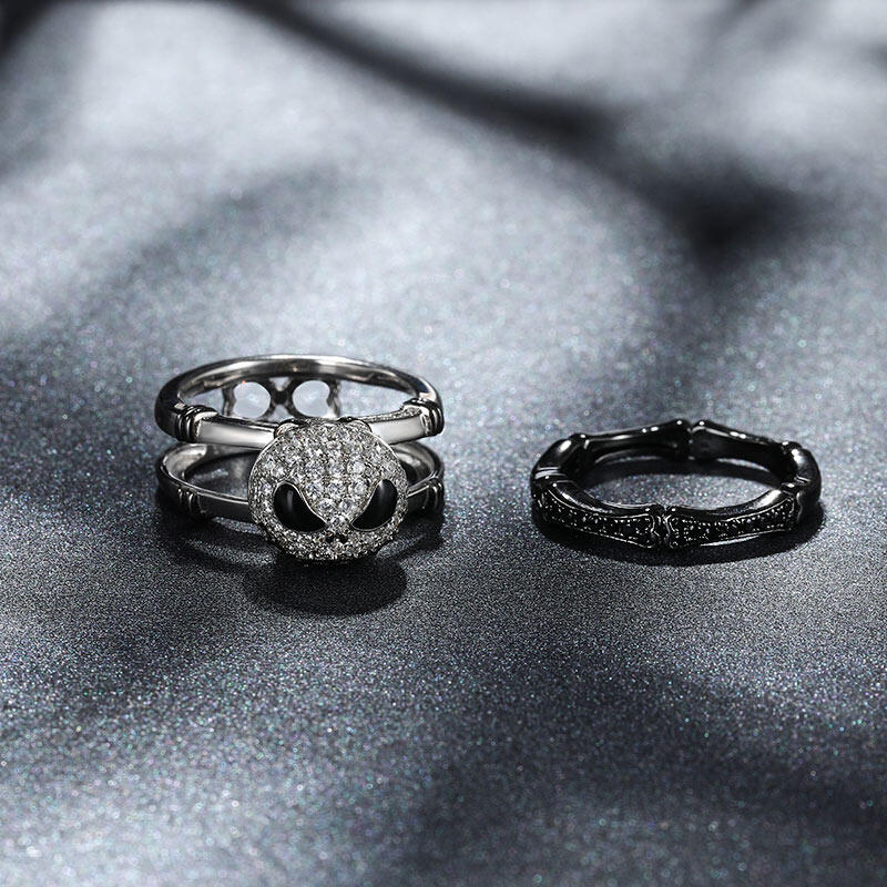 Jeulia Conjunto de anillos de calavera para boda intercambiables de plata esterlina con nudo