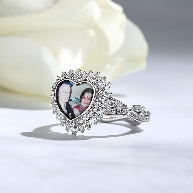 Jeulia "Unstoppable Love" Sterling Silver Personalized Photo Ring