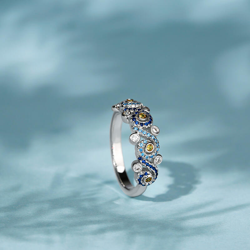 Jeulia "Pure Night" 星月夜 デザイン ラウンドカット シルバー リング