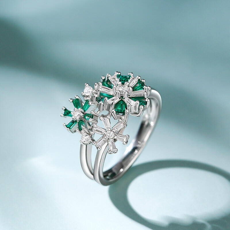 Jeulia Fancy Snowflake Emerald Cut Sterling Silver Ring