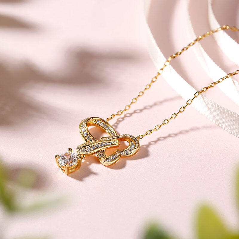 Jeulia Interlock Heart  Butterfly Design Sterling Silver Necklace