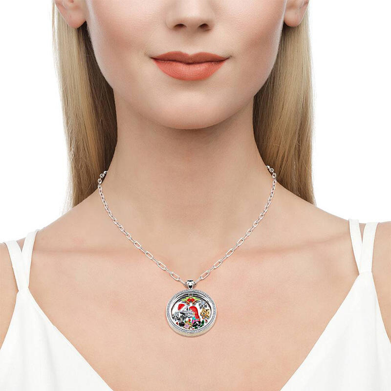 Jeulia "Joyful Holiday" Floating Locket Necklace With Charms And Stones