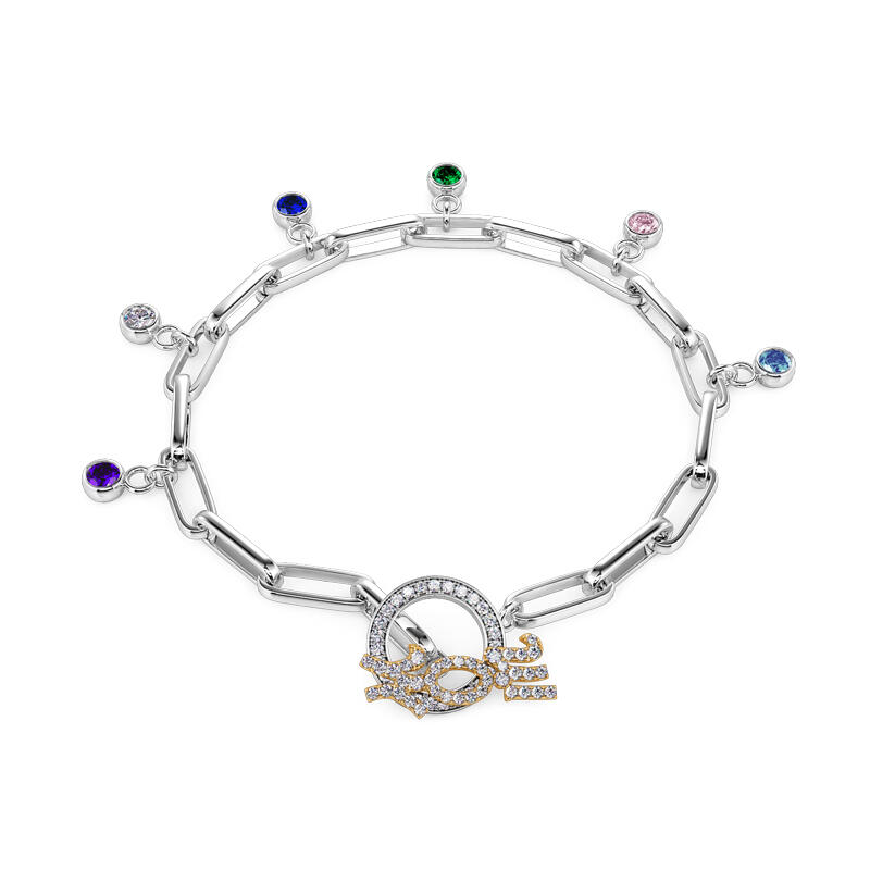 Jeulia "Wonderful Mom" Personalized Sterling Silver Bracelet With Birthstones