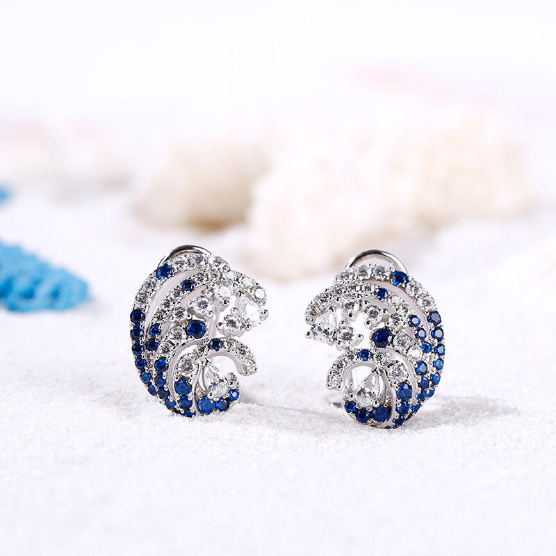Jeulia Ocean Wave Sterling Silver Stud Earrings