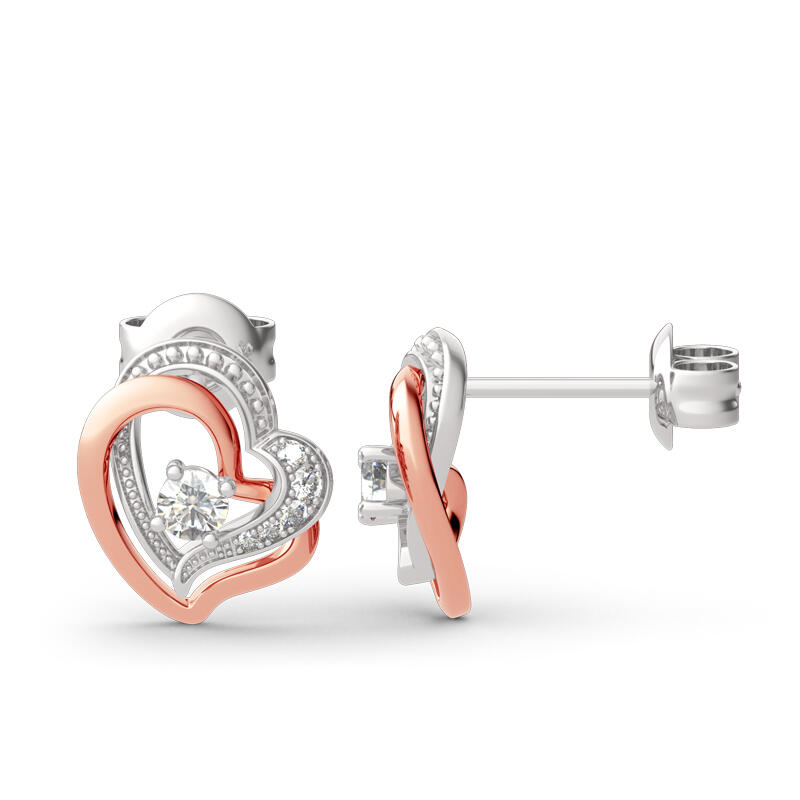 Jeulia Double Heart Sterling Silver Stud Earrings