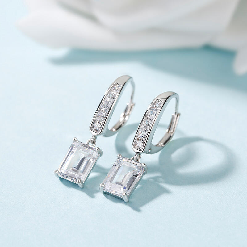 Jeulia Classic Emerald Cut Sterling Silver Drop Earrings