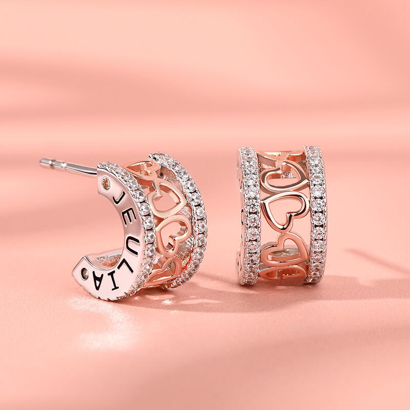 Jeulia Pendientes plata de ley con corazones de dos tonos para mujer