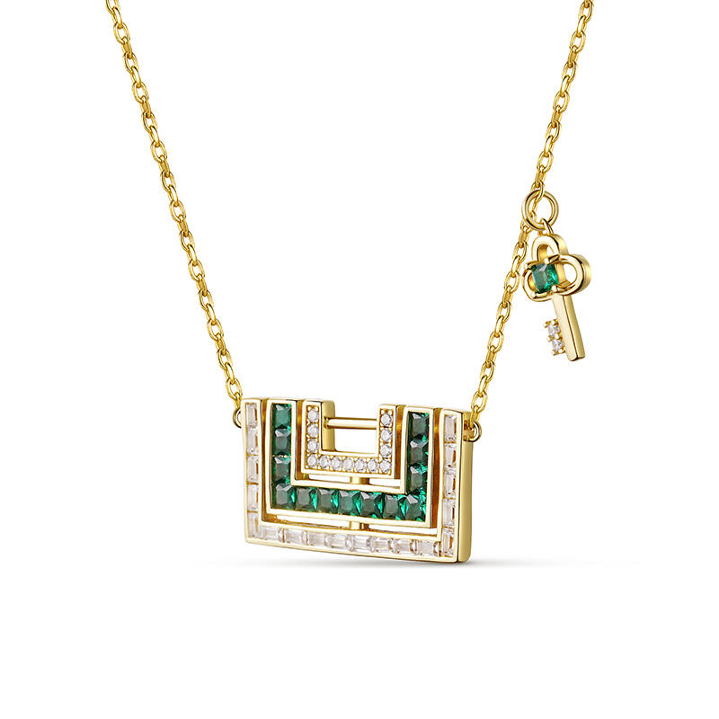 Jeulia Square Lock with Key Sterling Silver Necklace