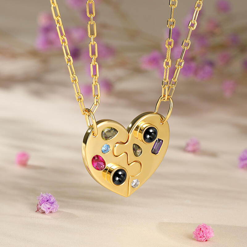Jeulia Two Half Heart Puzzle Personalized Photo Projection Sterling Silver Necklace