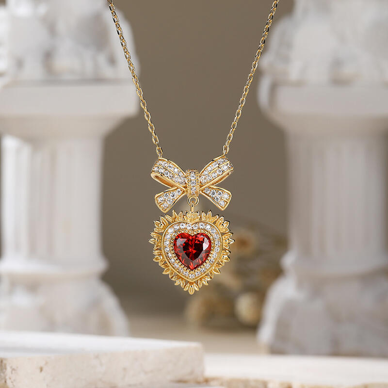 Jeulia "Radiant Love" Halo Heart Cut Sterling Silver Necklace