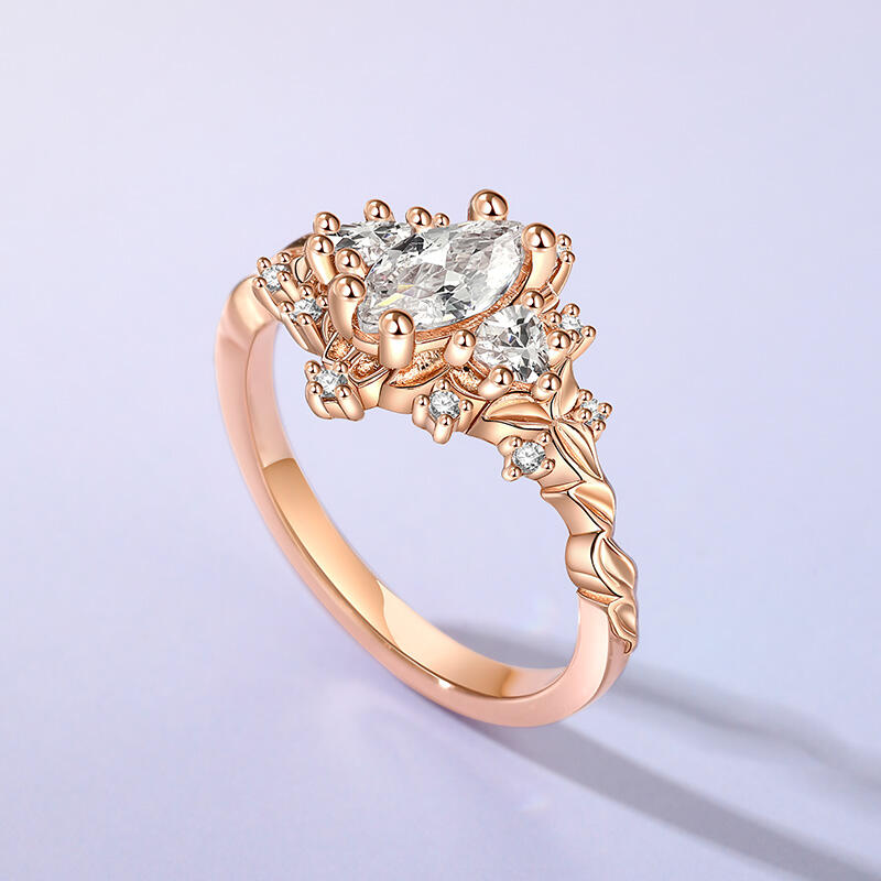 Jeulia Anillo de Compromiso de Marquesa Vintage Tres Piedras Plata