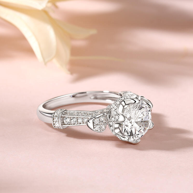 Jeulia Anel de noivado de corte redondo clássico em prata de lei