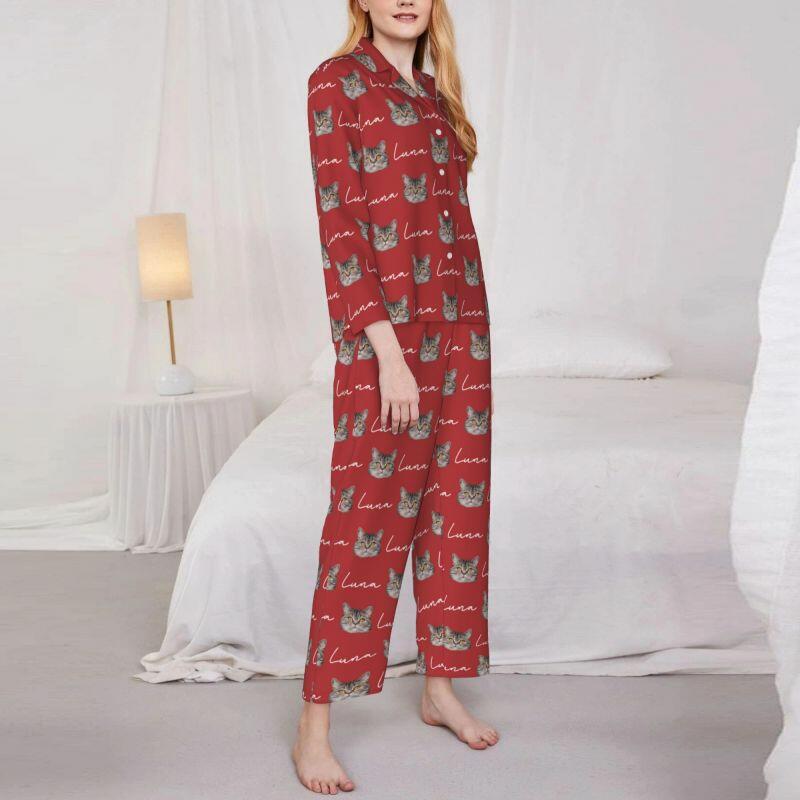 Pyjama personnalisé avec photo et nom de tête d'animal de compagnie personnalisés, cadeau adorable unique pour la famille des amoureux des animaux