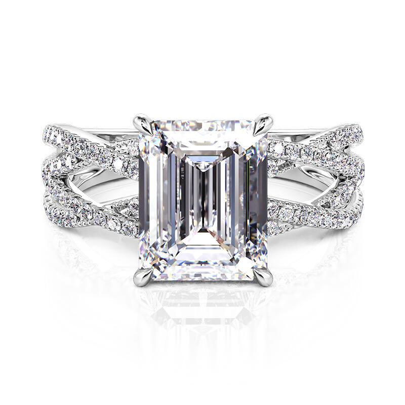 Jeulia Inset Double Twist Emerald Cut Engagement Ring