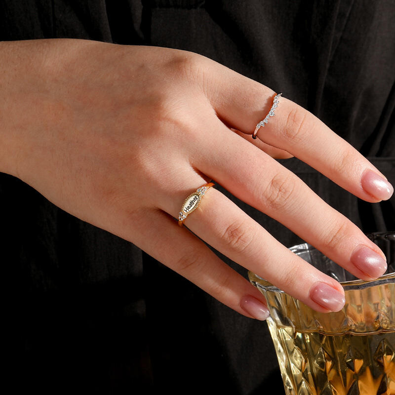 Jeulia Everyday Two Tone Custom Name Beaded Ring Set