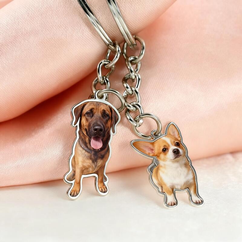Personalized Metal Photo Keychain Cute Gift for Pet Owners