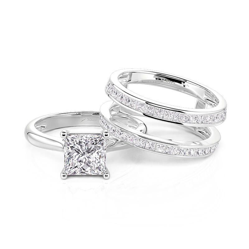 Jeulia Princess Cut Enhancer Sterling Silver Ring Set