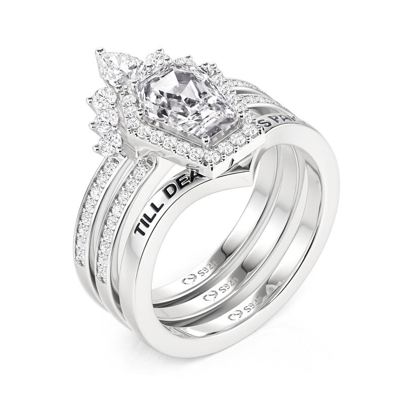 Jeulia Gothic Coffin Cut Halo Engagement Ring Set 3PCS