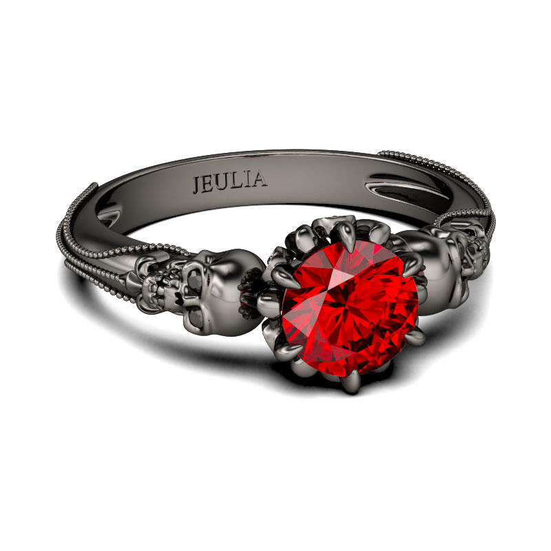 Jeulia Black Tone Round Cut Sterling Silver Skull Ring