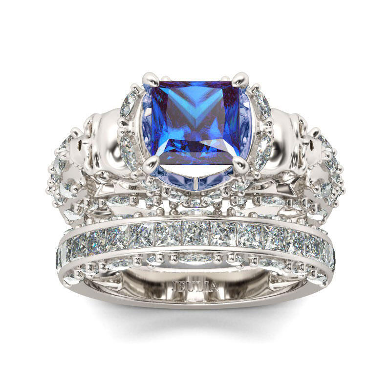 Jeulia Unique Princess Cut Sterling Silver Skull Ring