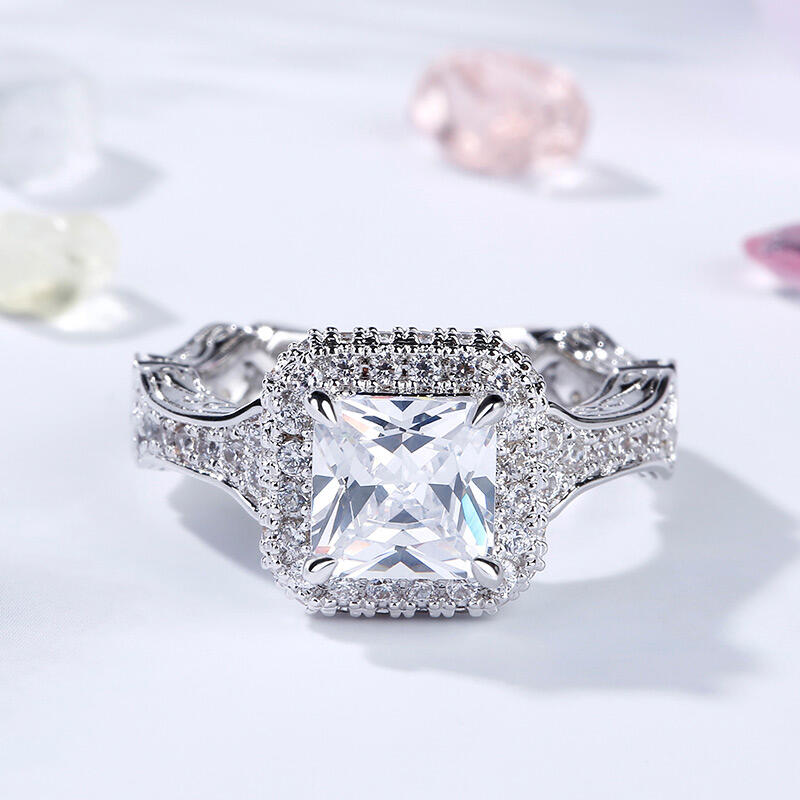 Jeulia Halo Princess Cut Skeleton Sterling Silver Skull Ring