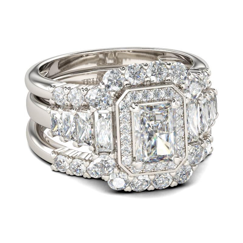 جوليا طقم خواتم هالة قطع مشع من الفضة الإسترليني مجموعة من ثلاث حلقات