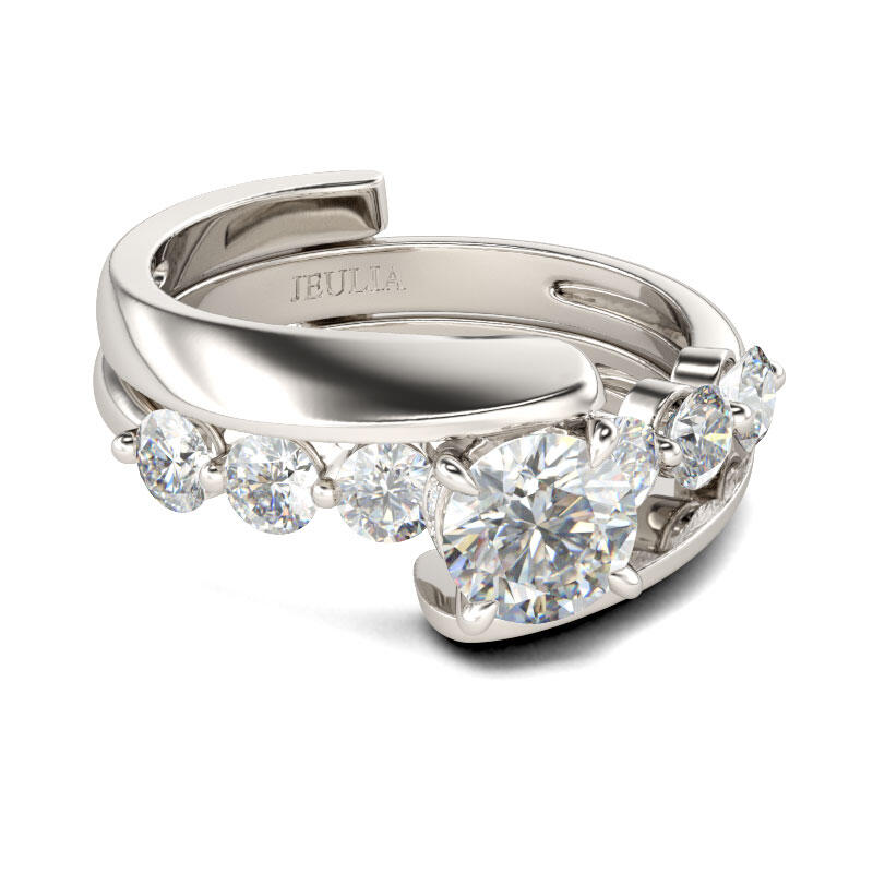 Jeulia Conjunto De Anillos Con Rama De Talla Redonda En Plata De Ley