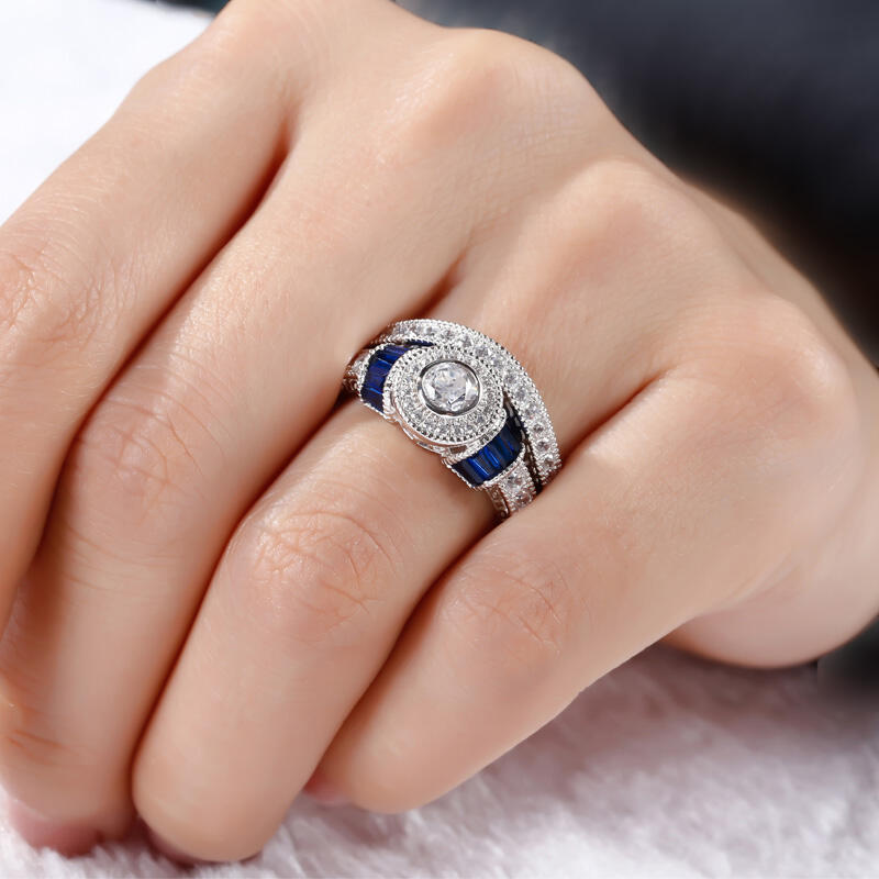 Jeulia Vintage Round Cut Sterling Silver Ring Set